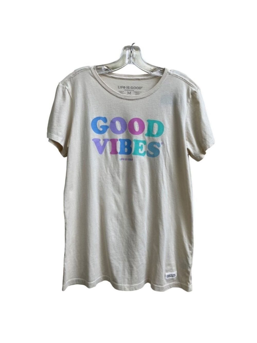 Life is Good Good Vibes Crusher Lite t-shirt Womens tee size M Medium pastel EUC